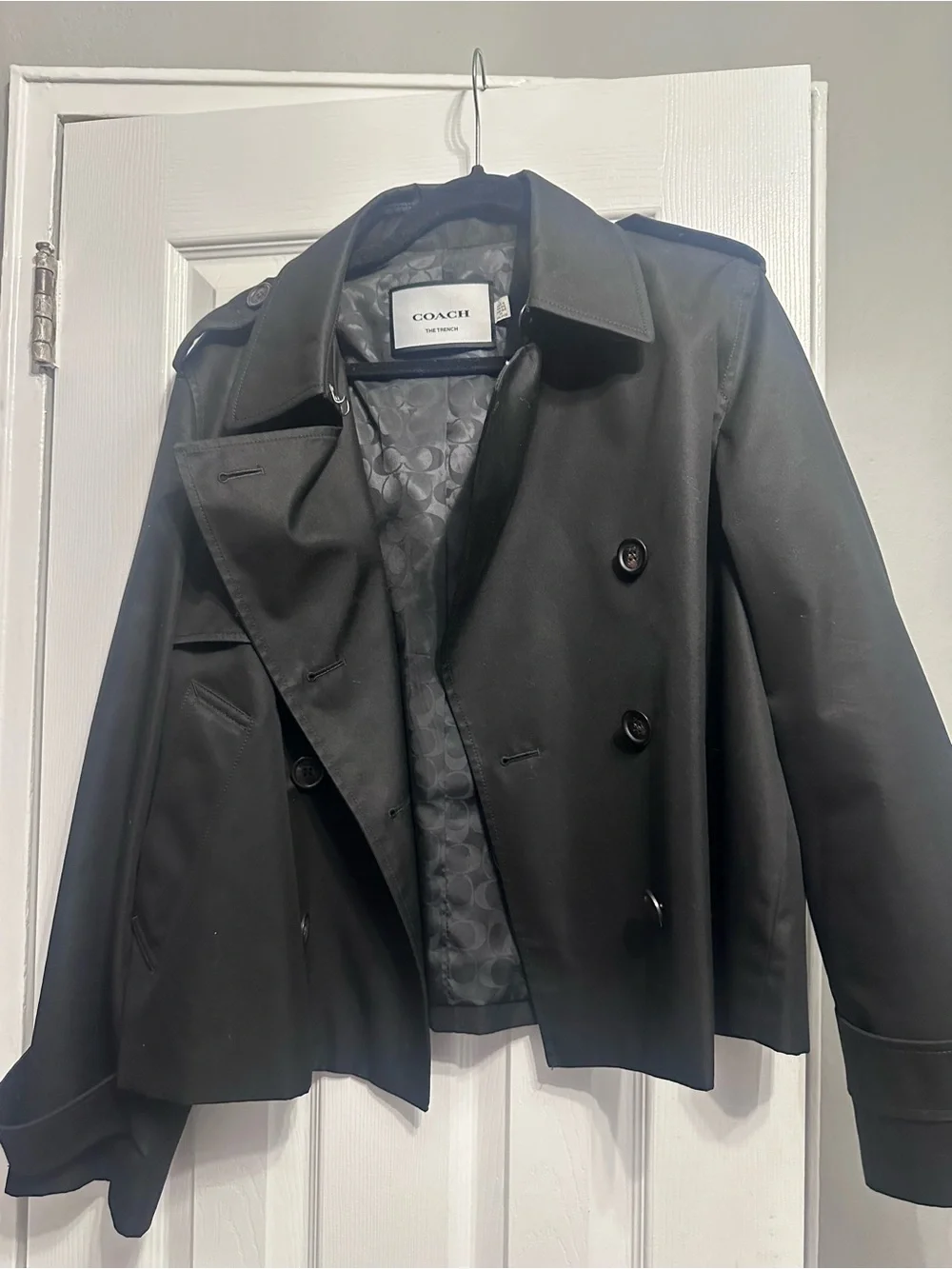 Coach Black Double-Breasted Short Trench Coat Size L